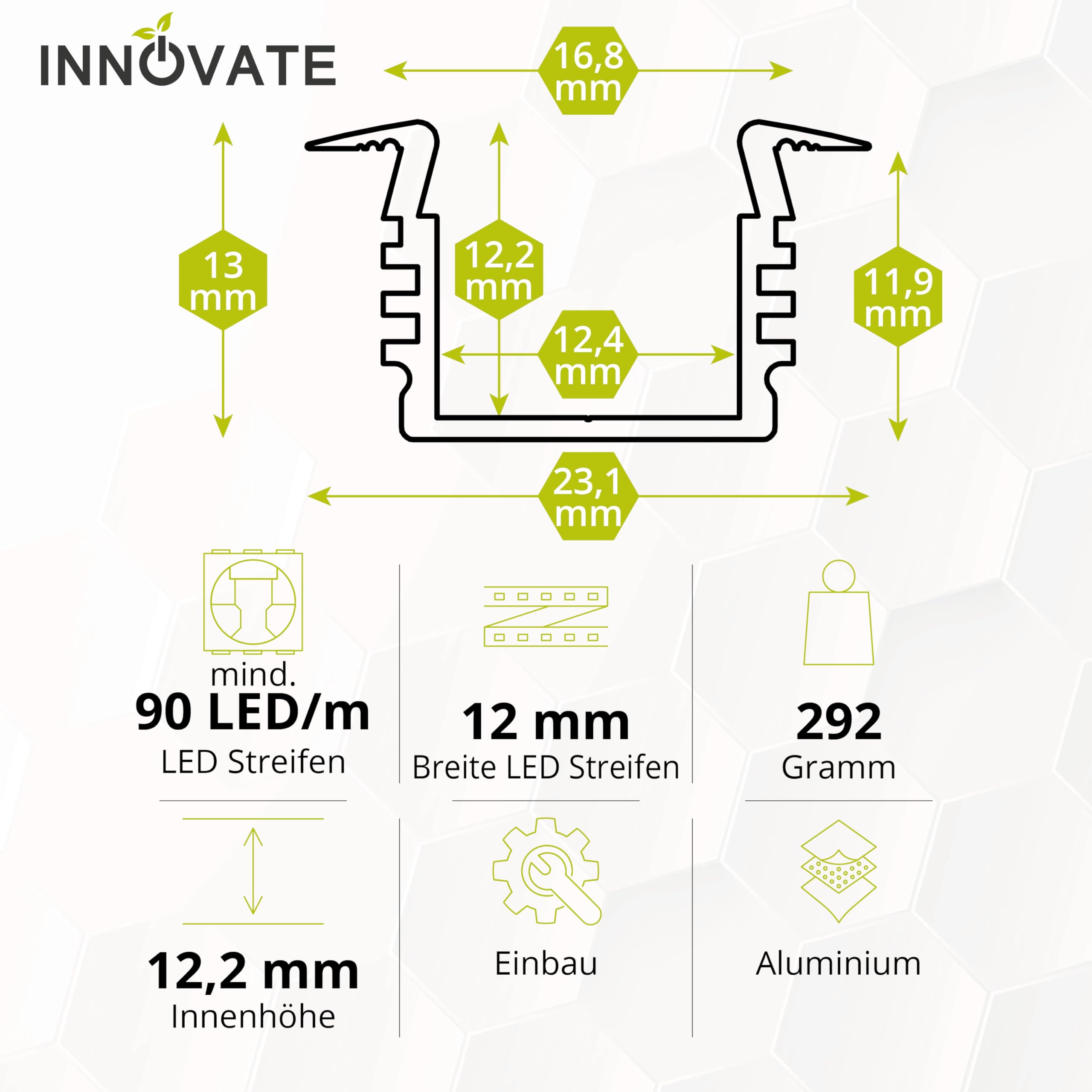 INNOVATE LED Leiste Aluminium Silber-Milchig [6x1m Einbauprofil E-12 STANDARD Aluprofil LED Streifen Set] U Profil Aluminium Indirekte Beleuchtung I Lichtleiste Deckenleisten