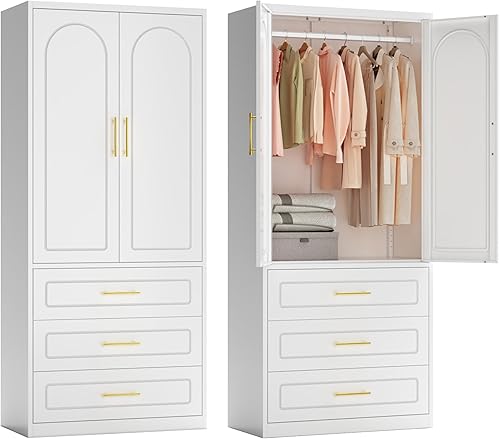 Miniatura 13 de Armario de metal con puertas y estantes, armario independiente de 71 pulgadas de alto para colgar ropa, armario grande con barra para colgar para