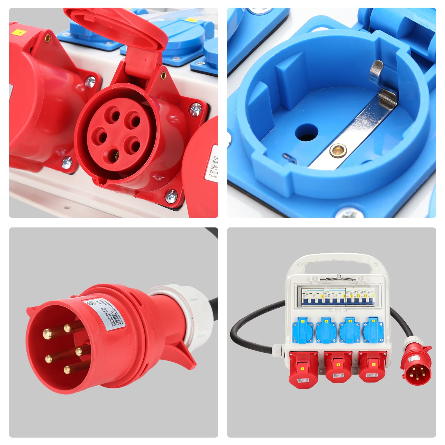 Daromigo Distributeur de courant de chantier, 2 x CEE 16A 400V+1 x CEE 32A 400V+4 x 230V Schuko IP44 5 pôles, coffret de distribution de courant Pour chantier