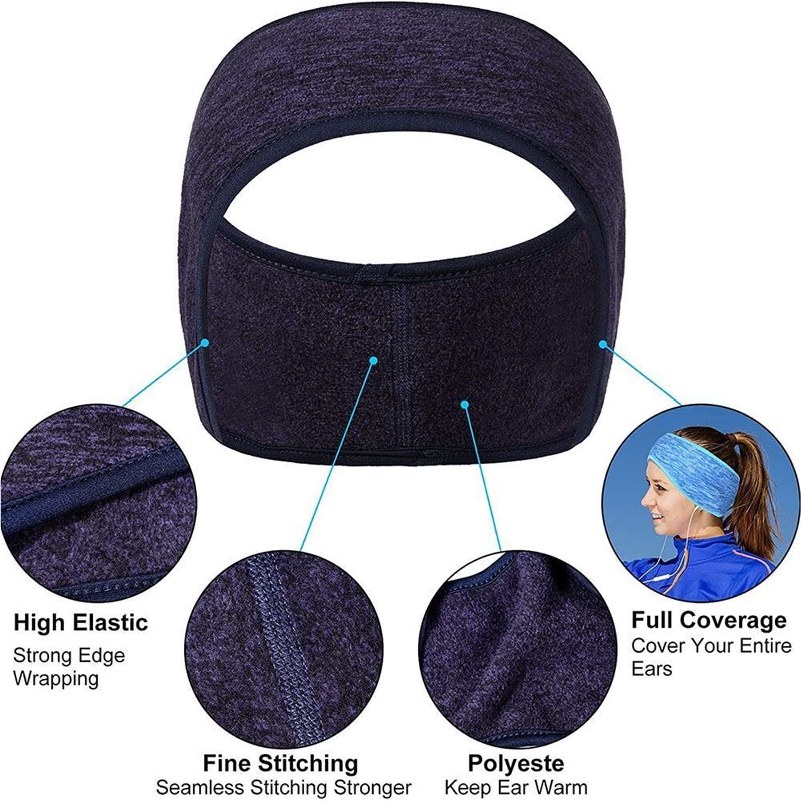 5 pièces Sports de plein air cheveux sueur oreille couverture femmes filles en cours d'exécution bandeau plus chaud hiver cache-oreilles Yoga Pour Hiver(Blue)