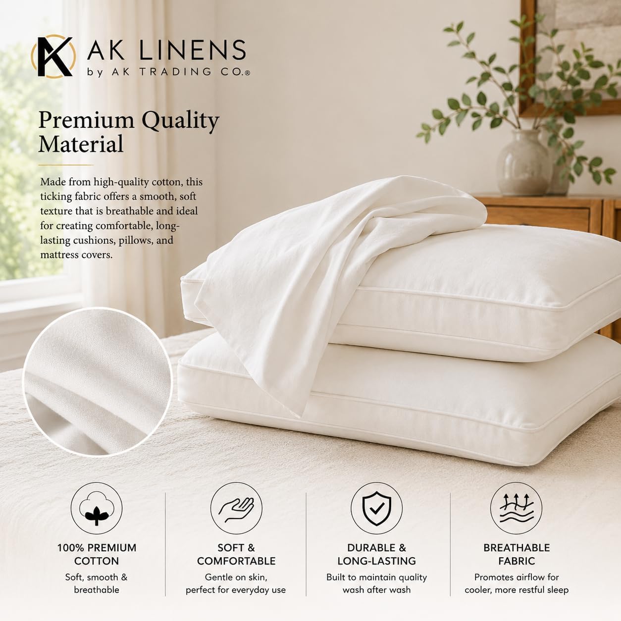 AK TRADING CO. Down-Proof Cotton Ticking Fabric 233 Thread Count (63" Wide, 5 Yards) image 5