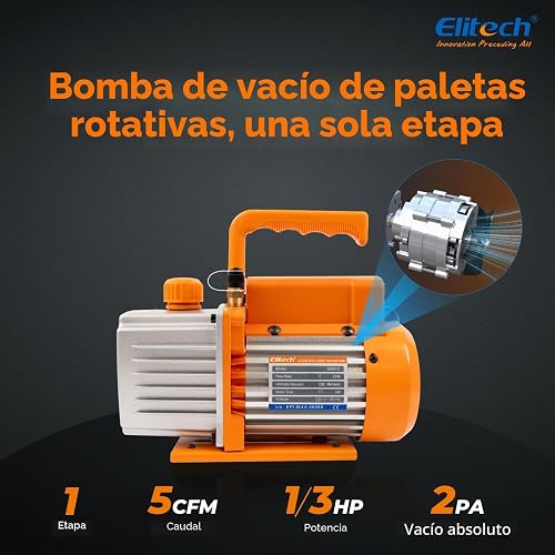 Elitech Vacuum Pump 5CFM 2L/S 1/3HP Single-Stage Rotary AC Vacuum Pump for HVAC Refrigeration Air Conditioner Systems, No Oil NVP-5 - 2