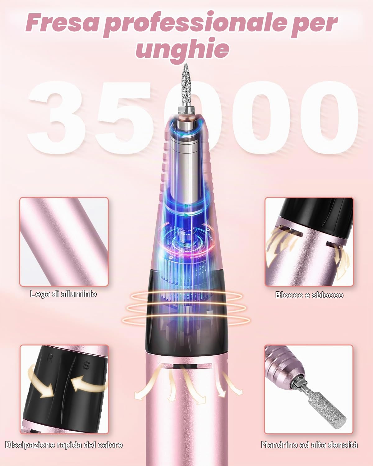 PERMUST 35000RPM Fresa per Unghie, Fresa Elettrica per Unghie, Frese per Unghie con Pedale e 6 Fresa, Lima per Unghie Elettrica, Manicure Elettrico, Fresa per Unghie Gel