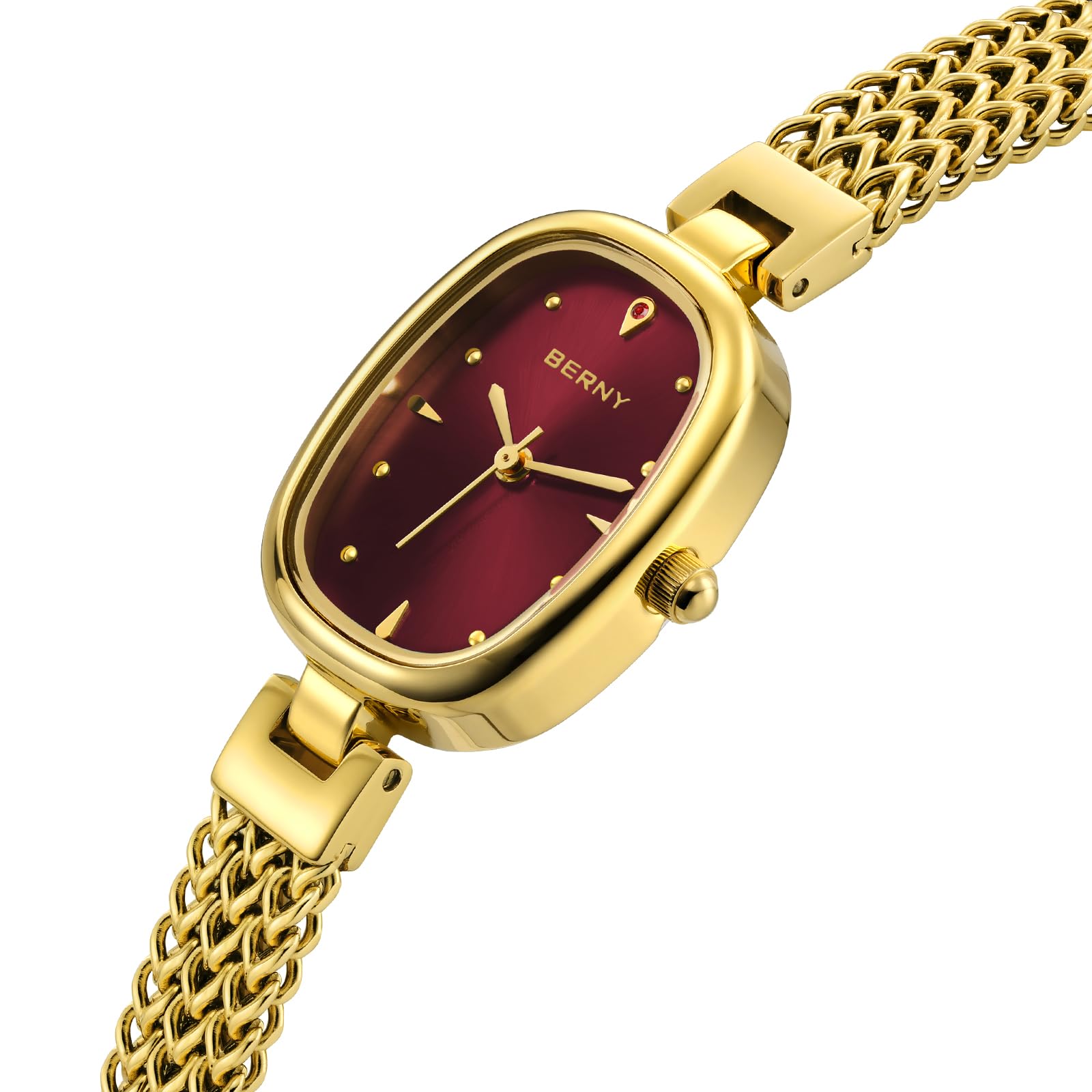 BERNY Relojes De Oro para Mujeres Reloj De Pulsera Ovalado Vintage Analógico De Cuarzo para Damas Reloj De Pulsera De Lujo Resistente Al Agua