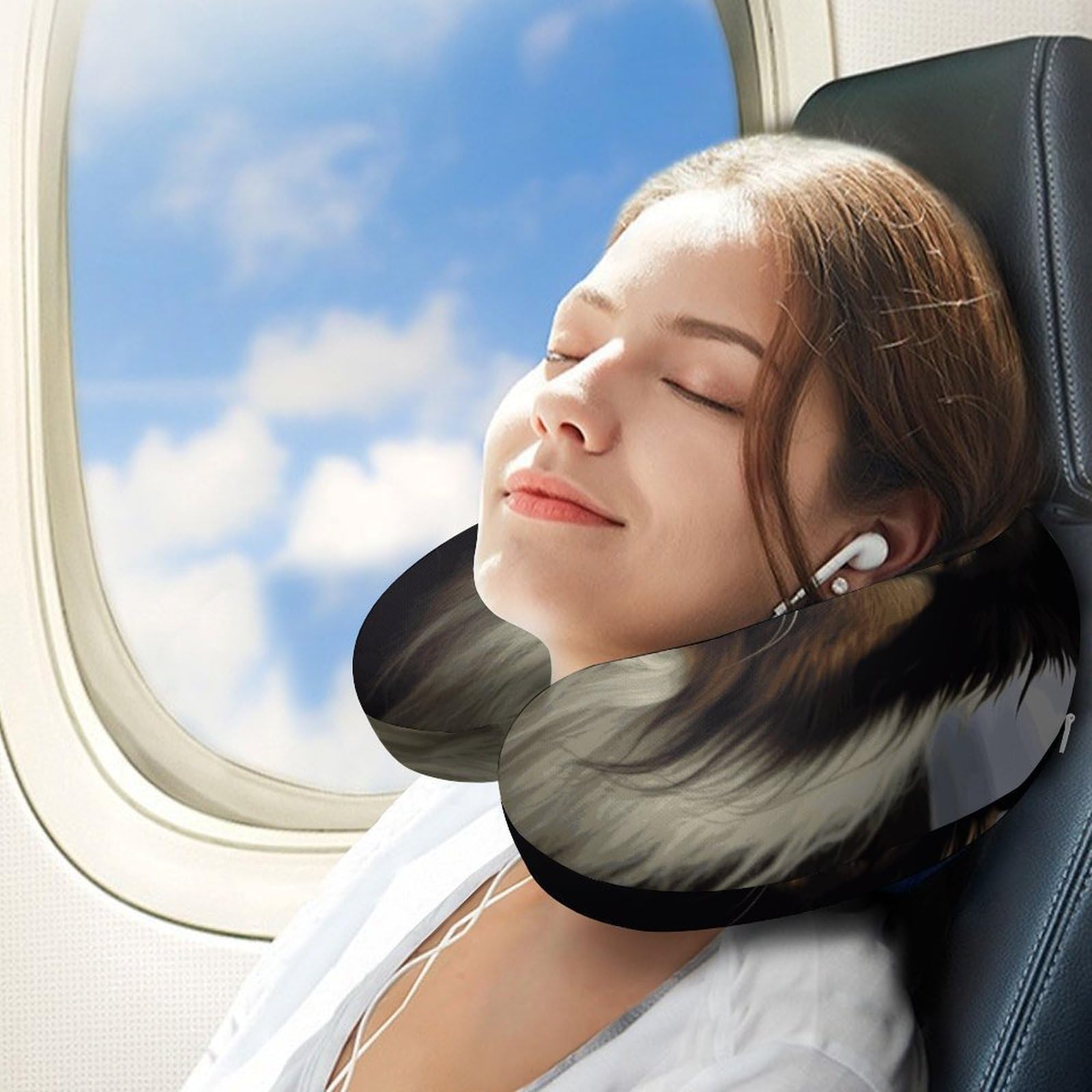 Almohada en forma de U de perro oveja, núcleo de almohada de espuma viscoelástica, cojín, proporciona apoyo para el cuello, almohada de viaje, adecuada para aviones, coches, hogares y