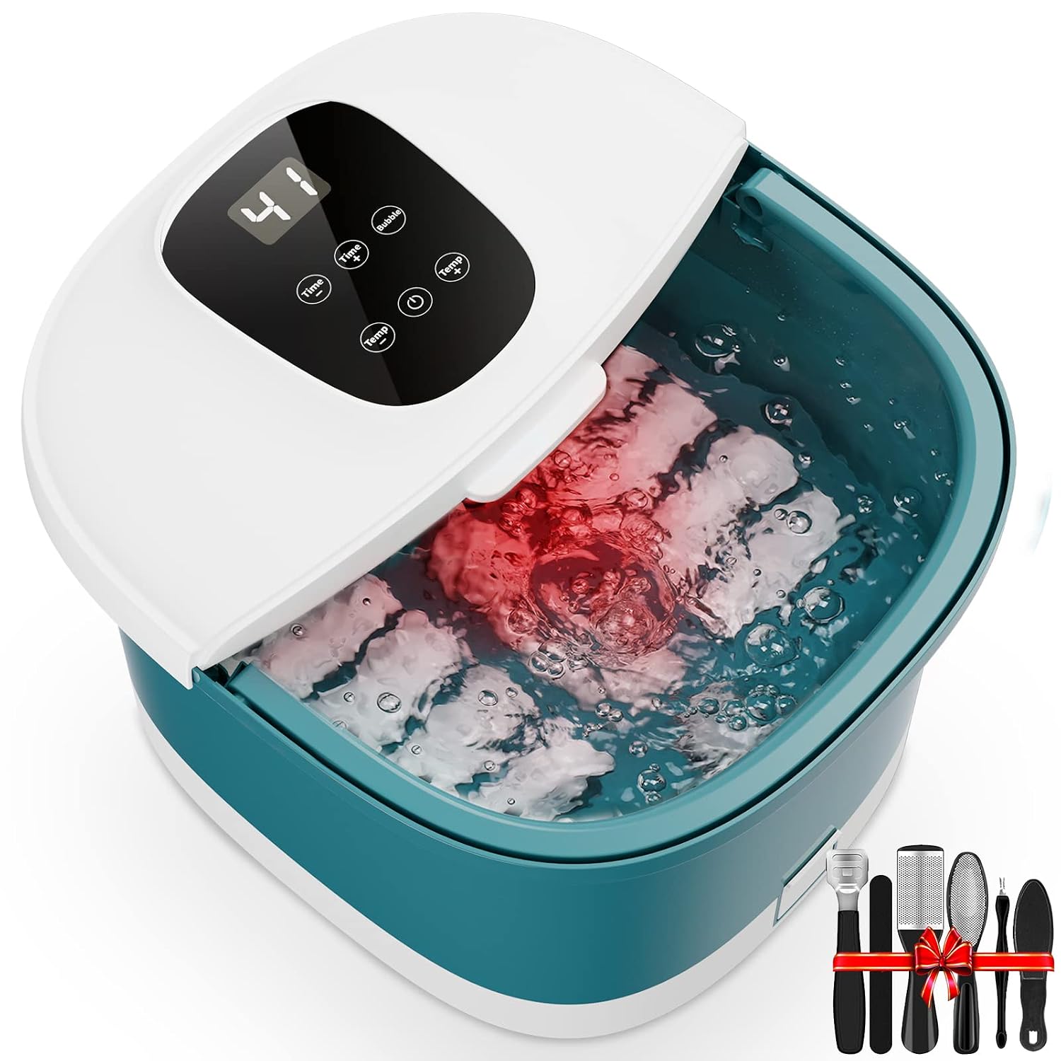 Foot Spa Bath Massager with Heat, Ag Bubbles &amp;amp;amp; Red Light to [Relieve Foot Odor], Pedicure Foot Soak Tub with Detachable Massage Rollers