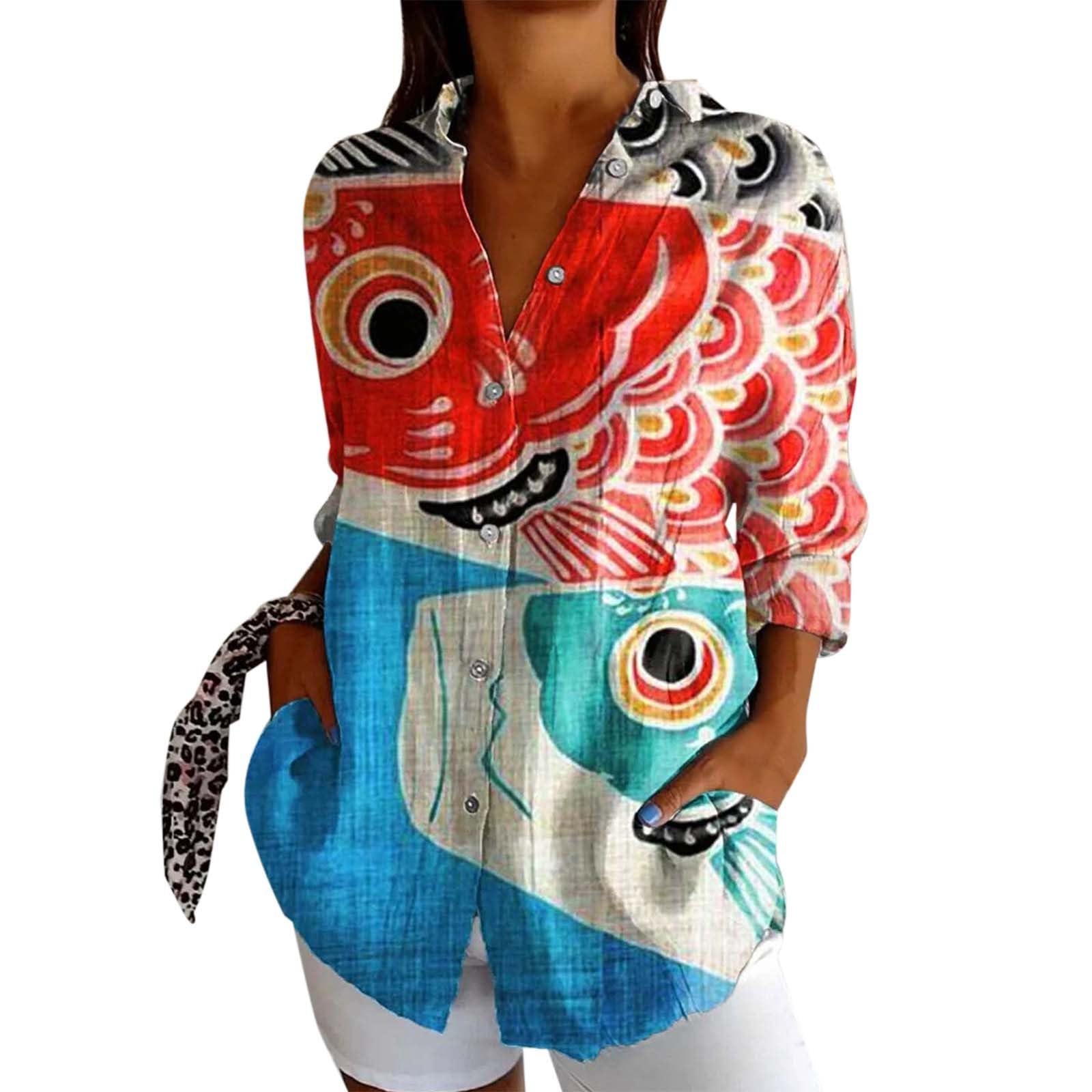 Camisa de gasa de lino de manga larga para mujer, de verano, a la moda, con cuello abotonado, casual, de muselina, con solapa, de lino, algodón, para mujer, estampado de primavera, camisa con botones