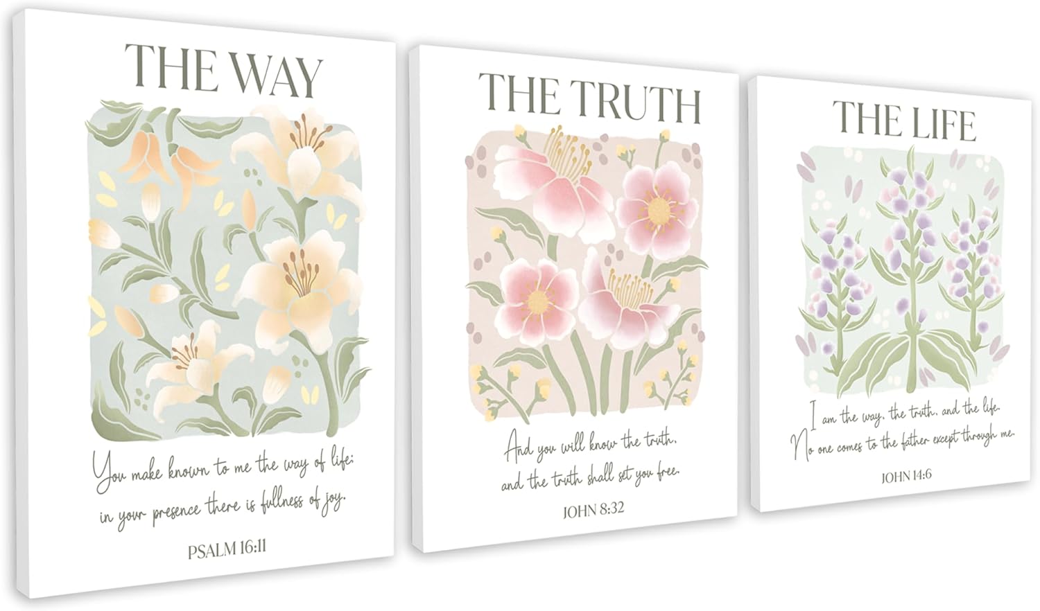 HoneyKICK Scripture Wall Art, The Way, Truth, Life, 12.5 x 15 Inches Framed Canvas
