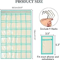 Vista 2 de Organizador de 36 bolsillos transparentes para aulas, soporte para calculadora de teléfonos celulares con ganchos, calculadoras de puerta de pared