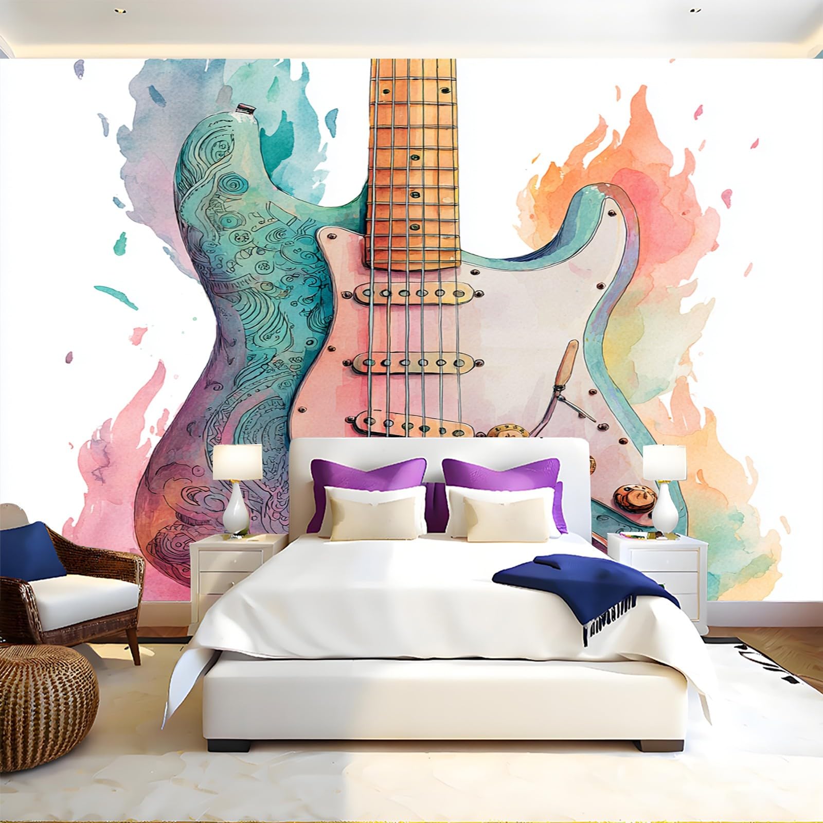 Strumenti Musicali Carta da parati Musica chitarra elettrica Fotomurali Murale 300x210 cm TNT Decorazione da Muro Poster Gigante Carta per Pareti Soggiorno Camera da Letto Sala TV Divano