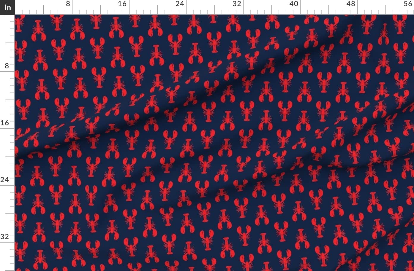 Spoonflower Fabric - Nautical Lobster Red Lobsters Navy New England Maine Printed on Organic Cotton Sateen Fabric by The Yard - Sewing Quilting Apparel Home Decor