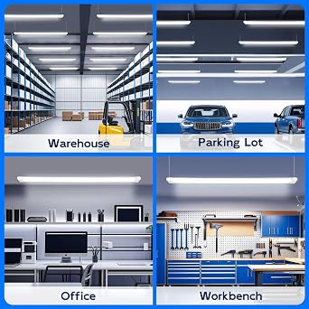 hykolity 4FT Linkable LED Shop Light,44W 4600LM 5000K Daylight, Plug-in Hanging/Surface Mount Utility Light, Daisy Chain Shop Lights for Garage,Workshop,Basement,Warehouse,Utility Room,White,4 Pack