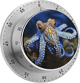Blue Ringed Octopus Timer Stainless Steel Mechanical Timer Clock with Magnetic Backing Suitable for Sports and Fitness Programs Kitchen Tasks Countdown Clocks