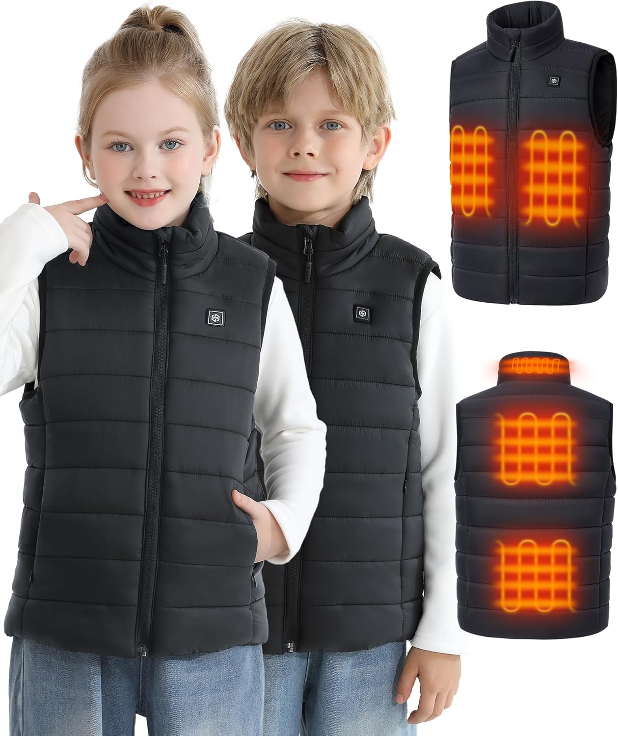 Kids Heated Vest with 7.4V 12000mah Battery Pack Included, Heated Vest Kids with 5 Heating Zones for Boys, Girls