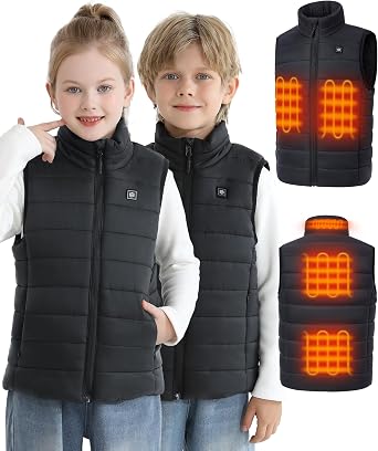 Kids Heated Vest with 7.4V 12000mah Battery Pack Included, Heated Vest Kids with 5 Heating Zones for Boys, Girls