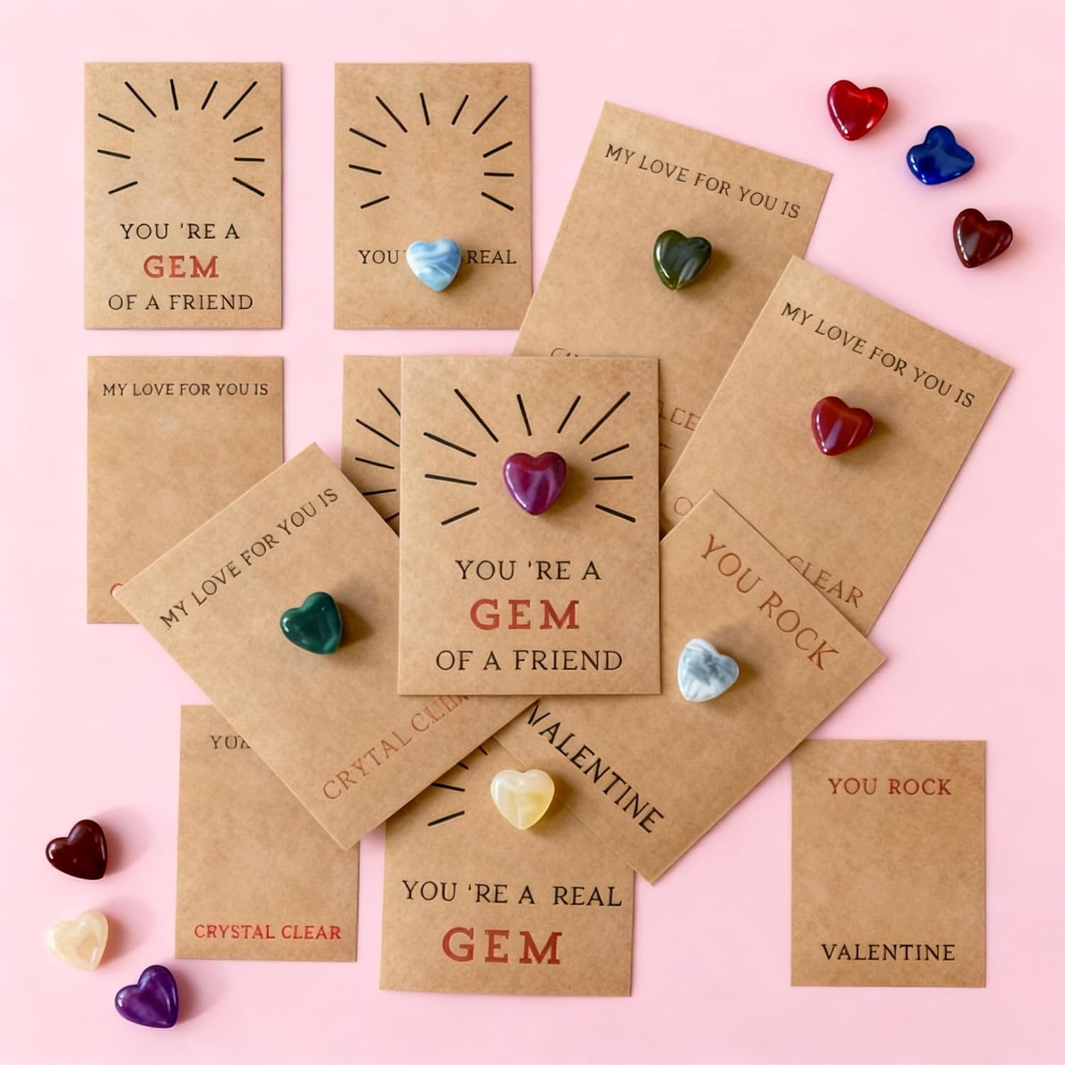 Valentine's Day Cards for Kids - 24 All-in-One Classroom Valentines Gifts Kits, Includes Cards, Gems, Stickers & Bags, School Party Favors & Exchange Set