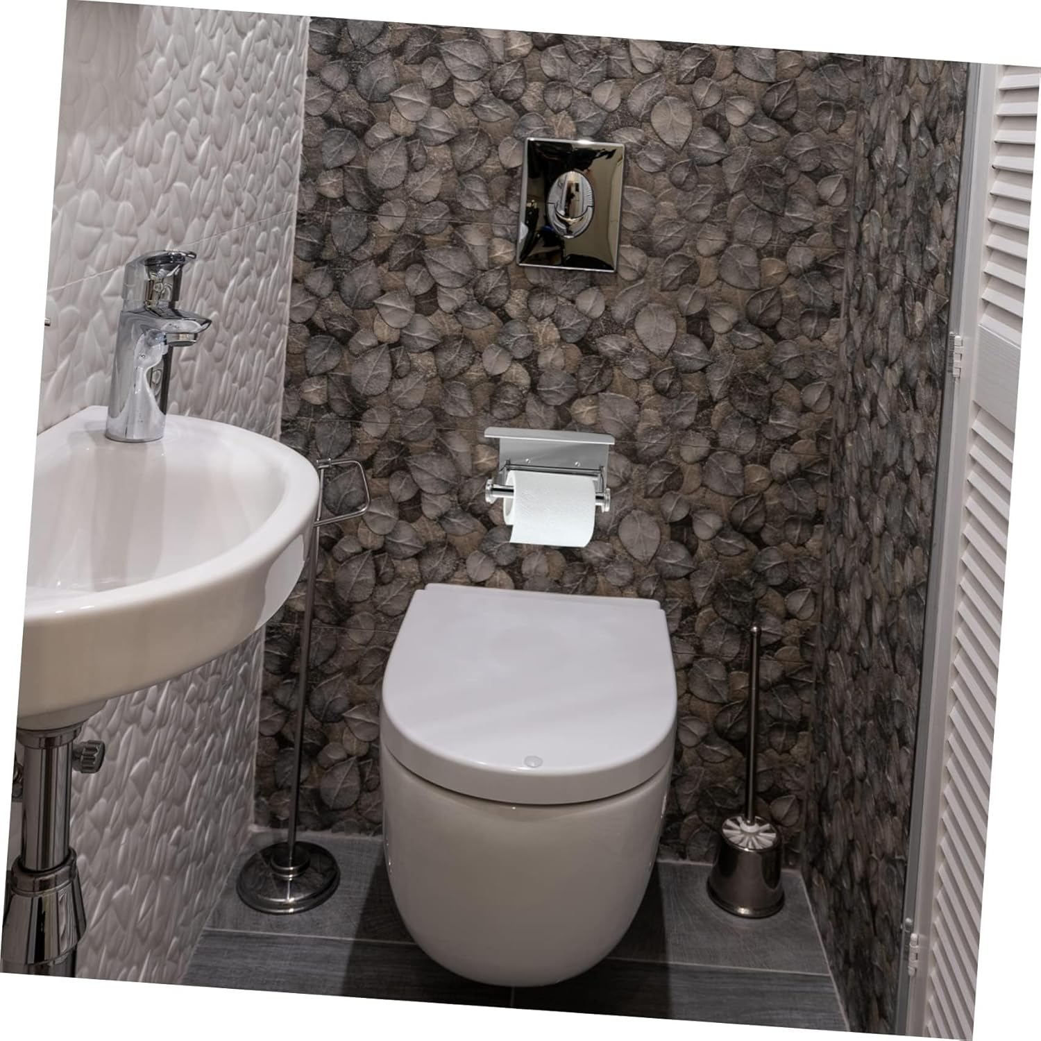 Stainless Steel Wall - Mounted Toilet Paper Holder with Shelf - Modern Bathroom Tissue Storage