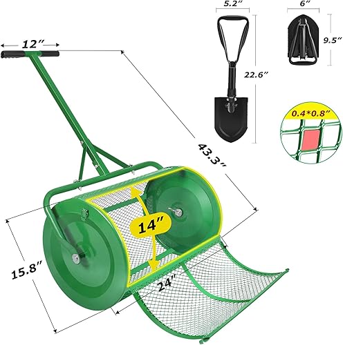 Miniatura 2 de Seeutek Esparcidor de compost, esparcidor de turba y musgo, esparcidor de jardín de césped de 24 pulgadas con pestillos laterales mejorados, pala