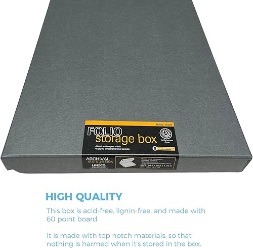 Miniatura 5 de Lineco Caja de almacenamiento de folio, diseño de concha con borde de metal. 16.5x20.5x1.75, caja de archivo, organiza y protege fotos, impresiones,