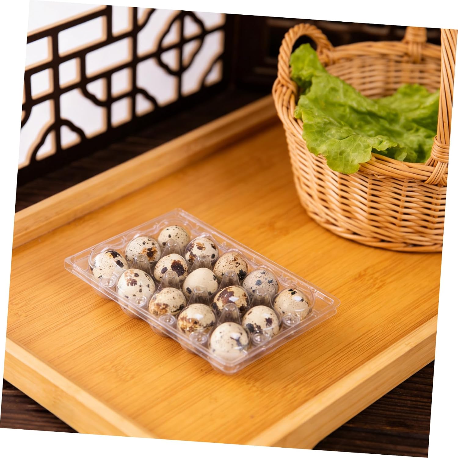 Angoily 30pcs Reusable Plastic Quail Egg Cartons with 15-grid Flat Trays for Refrigerator Storage, Space-saving Quail Egg Holder Bulk Carton for Kitchen Organization