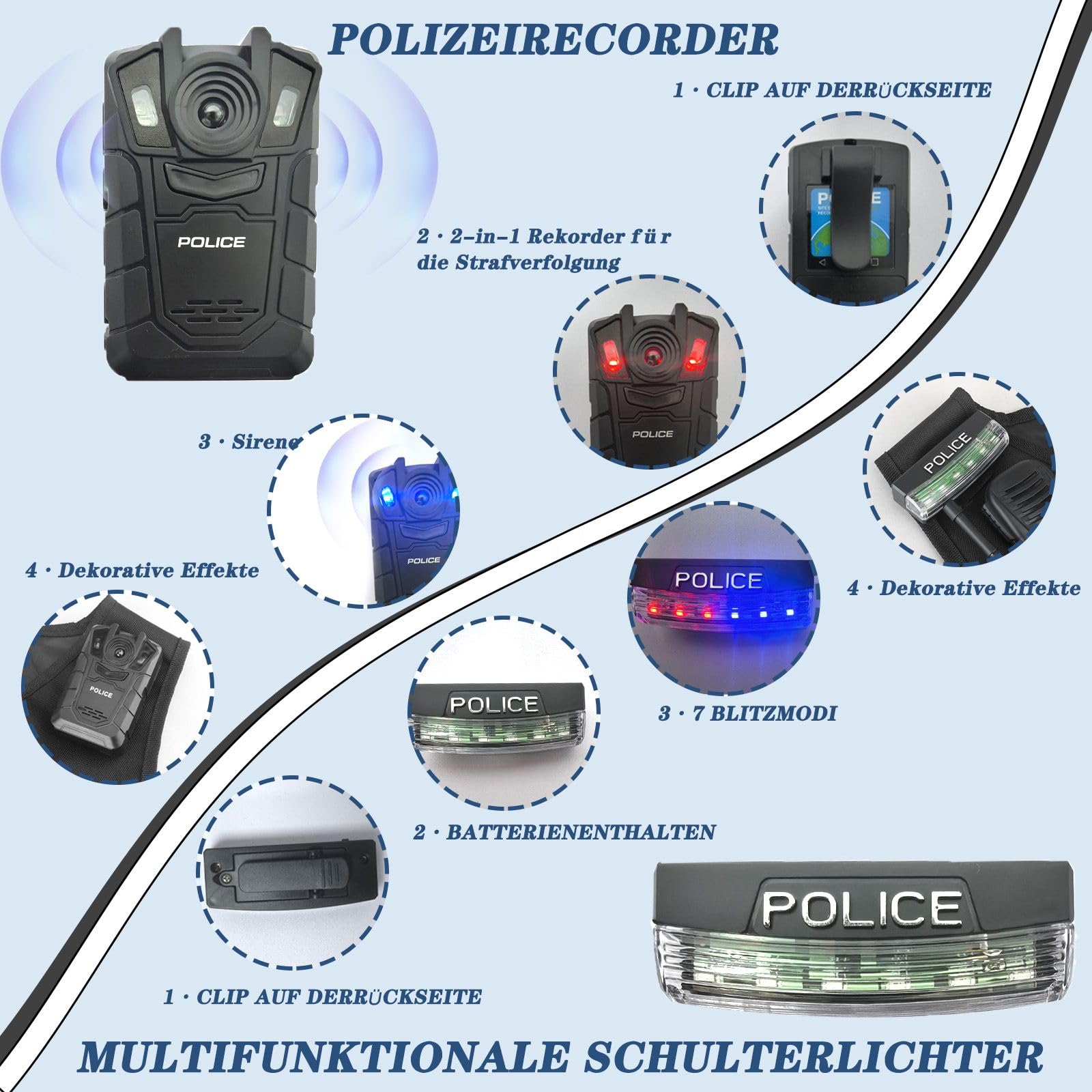 XSYKJGS Déguisement Policier Enfant 15 Pièces - Costume Police Complet avec Accessoires (Casque, Menottes, Gilet) pour Fille et Garçon - Idée pour Halloween et Carnaval