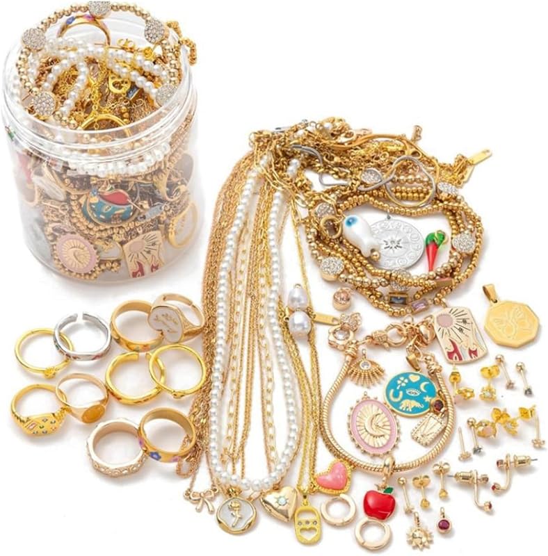 Mystery Jewelry Jar for Women, Vintage Surprise Jewelry Set, Mixed Collection with Necklaces Earrings Rings Bracelets, Unique Gift Box for Her, Alloy Fashion Accessories