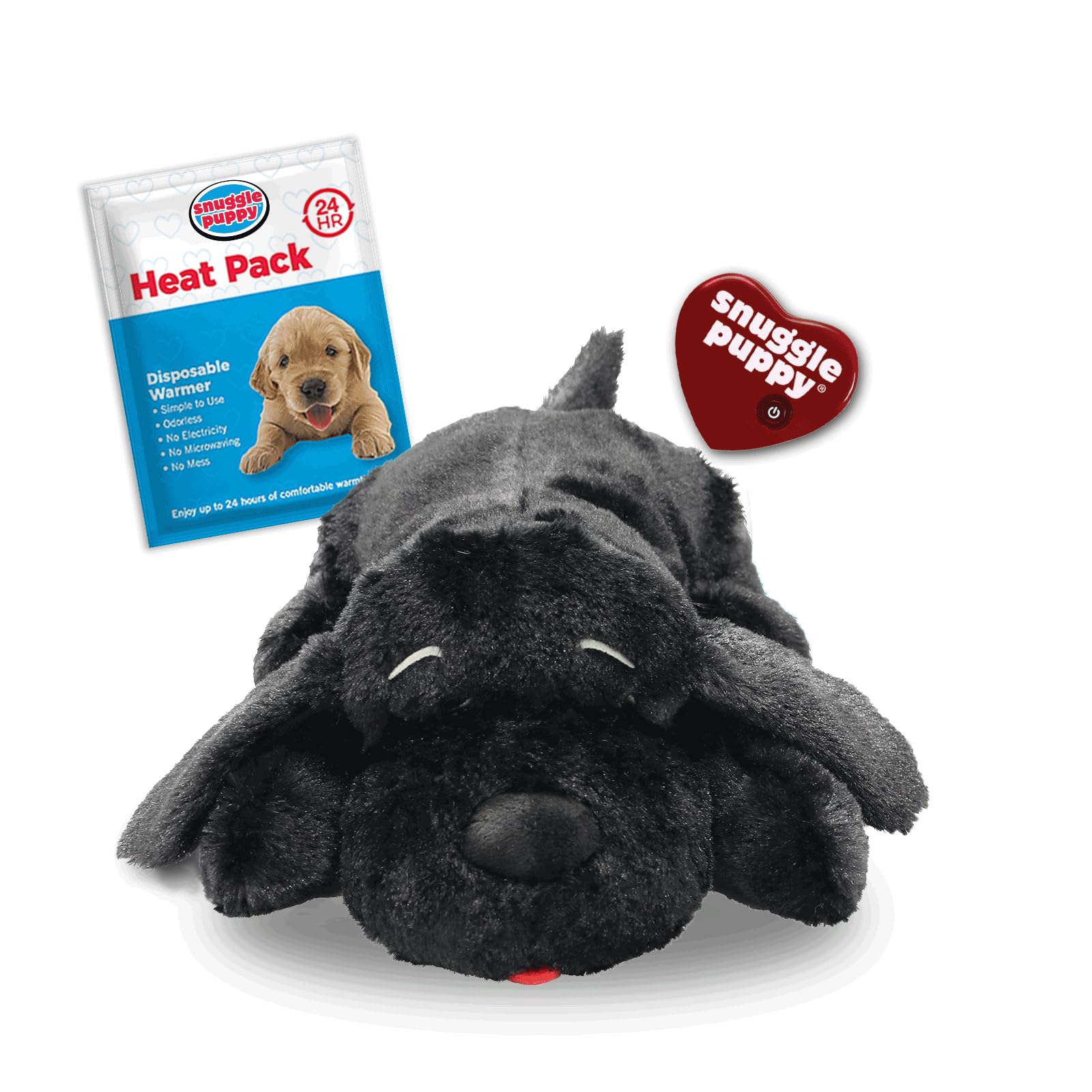Snuggle Puppy Heartbeat Dog Toy for Puppies, Real-Feel Heartbeat, Calming Sleep Aid and Crate Training Comfort Toy with Heat Pack, Black Plush Design โ image 1