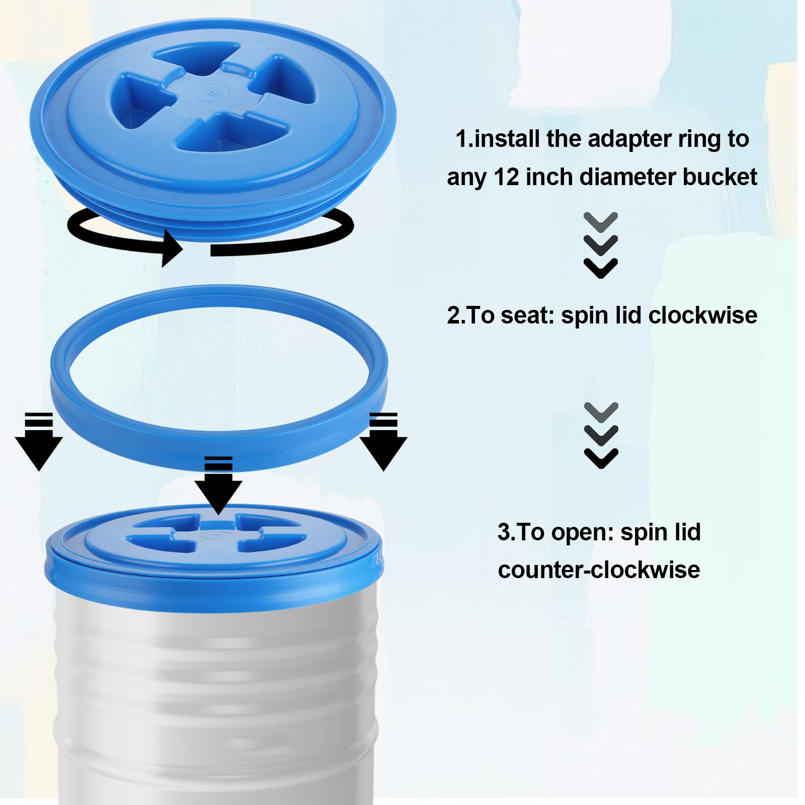 4 coperchi a prova di perdite da 5 galloni in plastica per uso alimentare, coperchi a vite con chiusura a vite, coperchio a vite per alimenti per animali domestici, mangiatoie per polli e vernici,