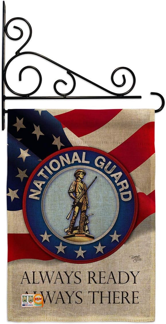 National Guard Garden Flag Set with Stand Armed Forces ANG United State American Military Veteran Retire Official Small Decorative Gift Yard House Banner Double-Sided Made In USA 13 X 18.5