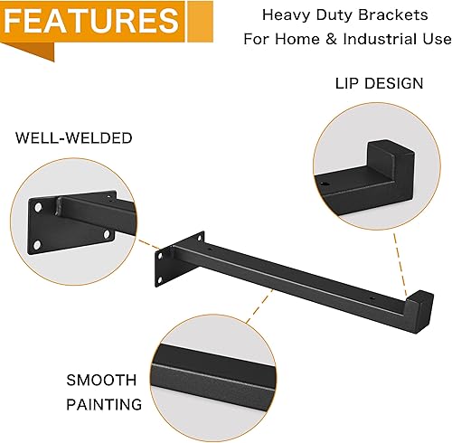 Miniatura 3 de EZYDECOR 6 soportes flotantes para estantes de madera resistentes, soportes decorativos de pared de 8 pulgadas y soportes con borde (negro) 8