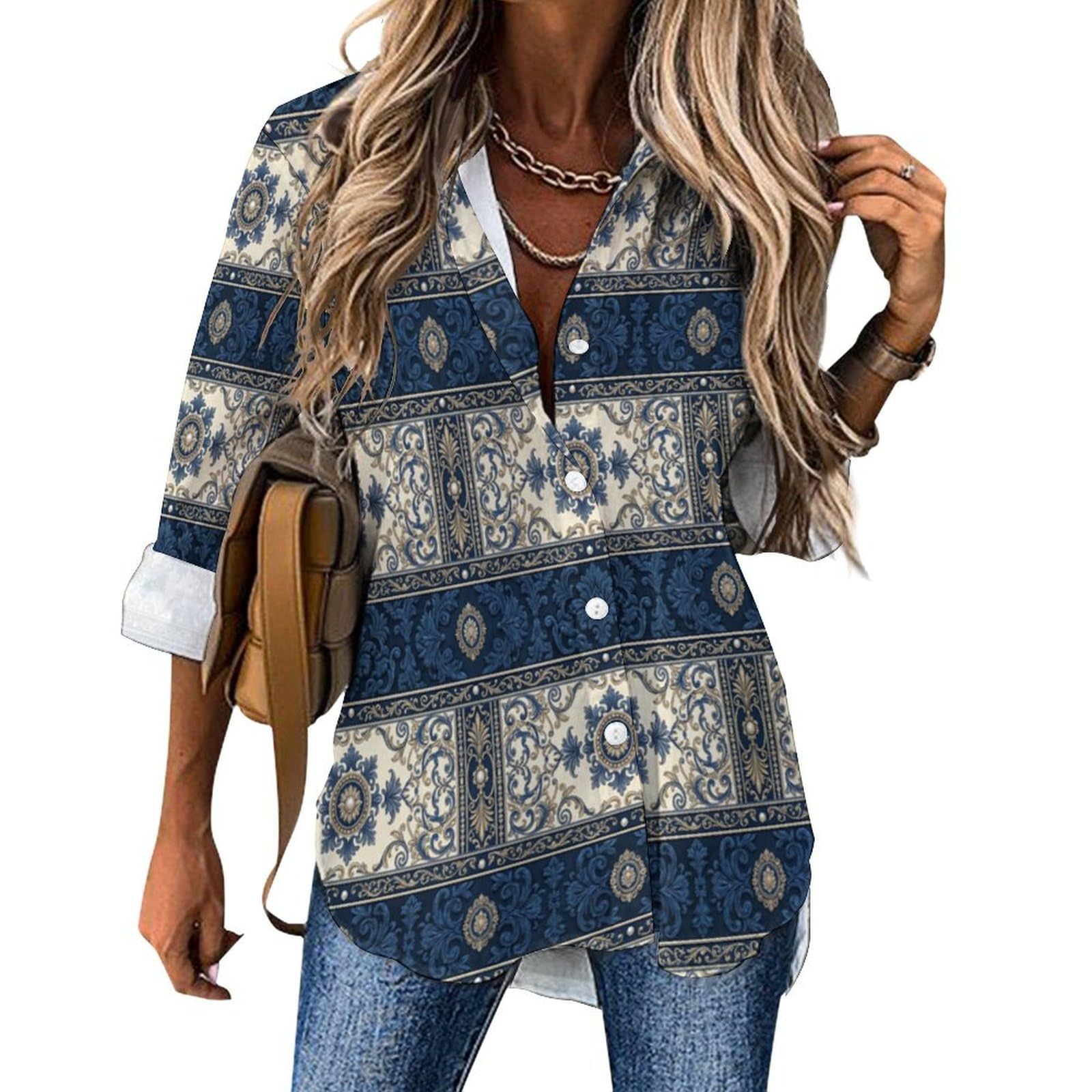 Camicia con Colletto e Modello Etnico Tradizionale Decorativo