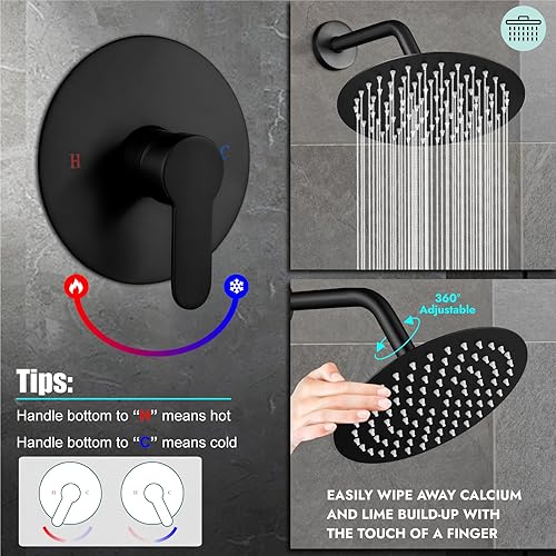 Miniatura 4 de Heyalan Juego de grifo de ducha, cabezal de ducha y mango, cabezal de ducha redondo de 8 pulgadas, sistema de ducha de lluvia para baño, montaje en