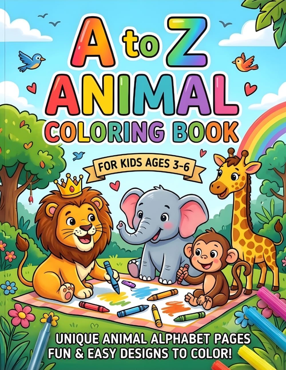 Unique Alphabet Animals Coloring Book: A–Z Fun for Ages 3–6: Easy Coloring Pages to Learn Letters and Animals
