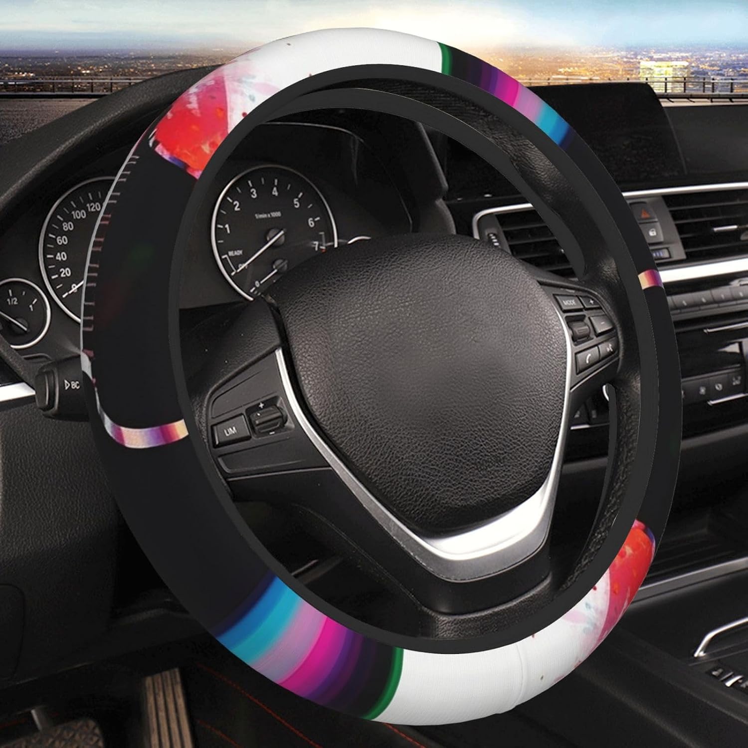 Colorful Piano Keyboard Music Car Steering Wheel Covers Non-Slip Breathable Neoprene Steering Wheel Protector Universal Car Accessories15 Inch Fit Auto SUV Sedan Vans Trucks