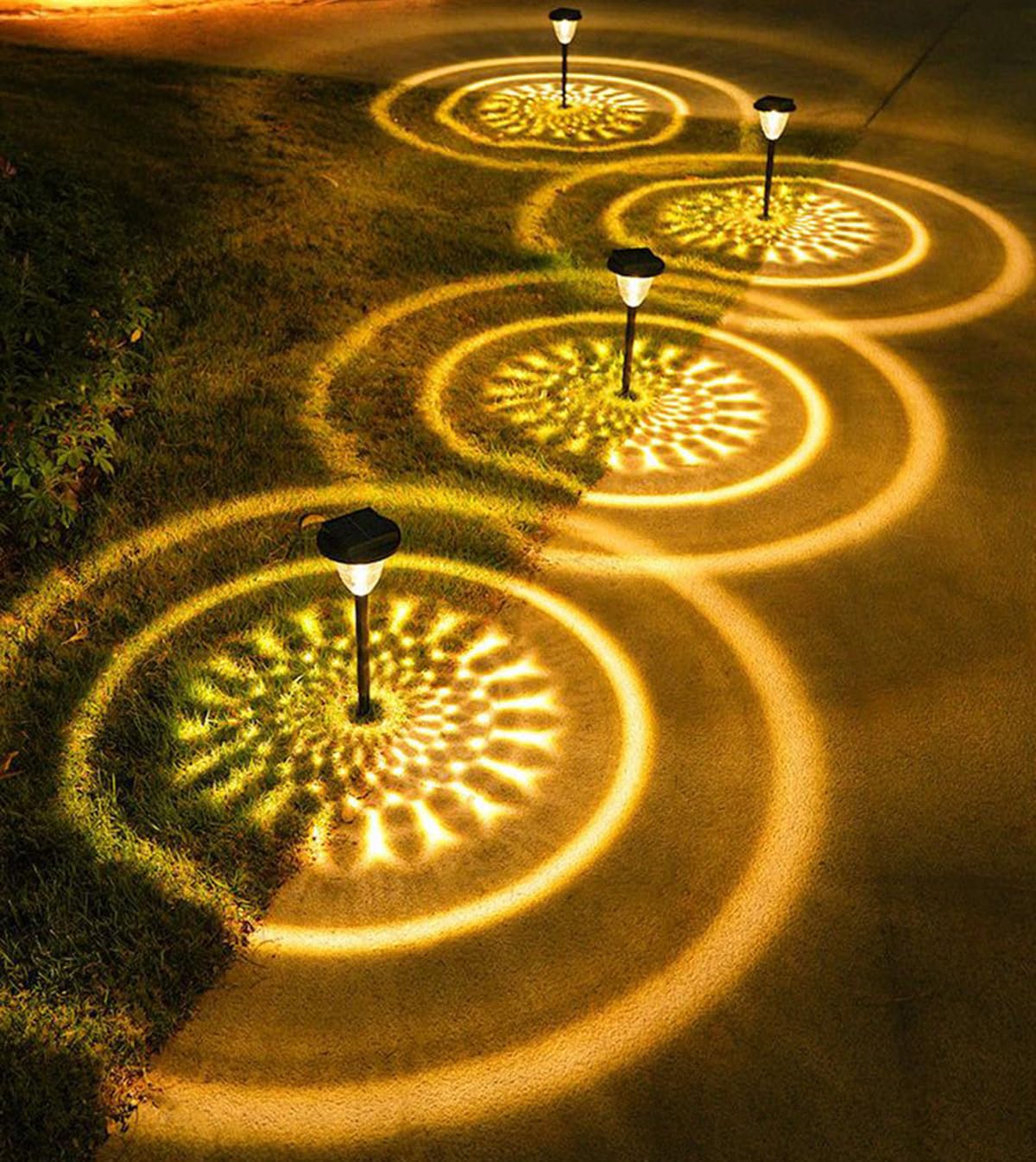 Wishlink 4Pack Solar Pathway Lights Outdoor Waterproof with Round Circle Project Beautiful Pattern On The Ground Light The Way for Yard Garden Path Walkway (Warm White)
