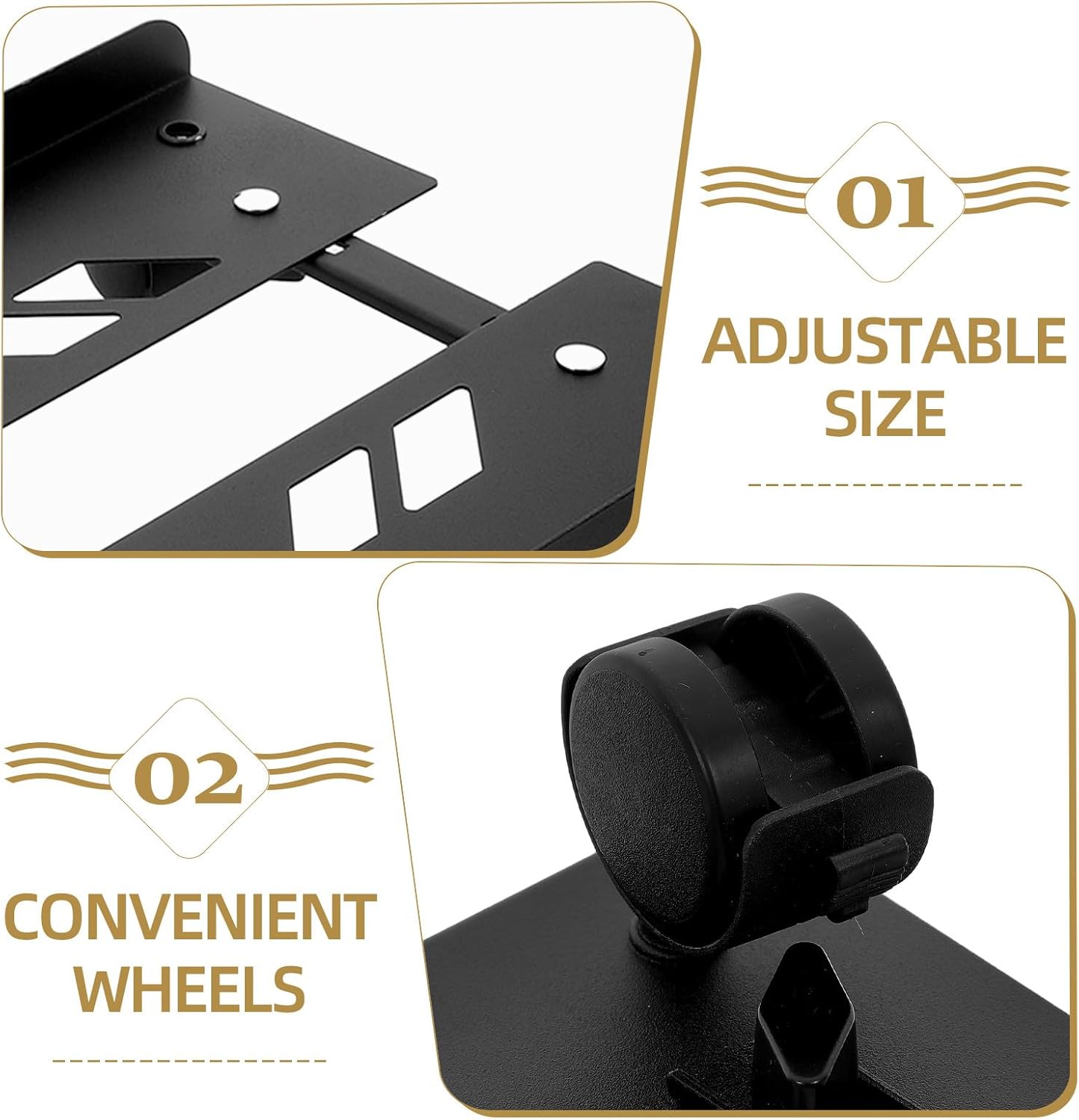 Lurrose Rolling Computer Tower Stand with Wheels, Cold-Rolled Steel Mobile CPU Holder Cart for Desktop Pc, Anti-Corrosion Floor Stand Suitable for Office and Home Use