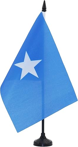 Miniatura 110 de Bandera de mesa Sierra Leona de 5 x 8 pulgadas, bandera de escritorio de Sierra Leona, 8.3 x 5.5 in, barra y base de plástico negro AZ FLAG