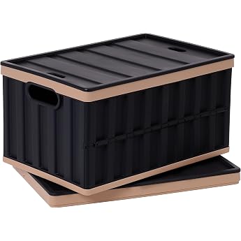 Set of 2 64 L Folding Box Foldable Sturdy Plastic Folding Box Camping Box Collapsible Transport Box for Organising Large Heavy Outdoor Bathroom Kitchen Office Living Room Black
