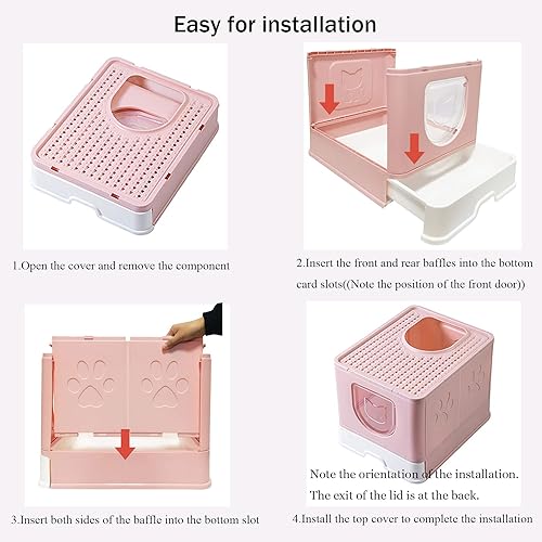 Miniatura 7 de kathson Caja de arena grande plegable para gatos con tapa, orinal cerrado para gatos con cajón de entrada superior, suministros de inodoro para