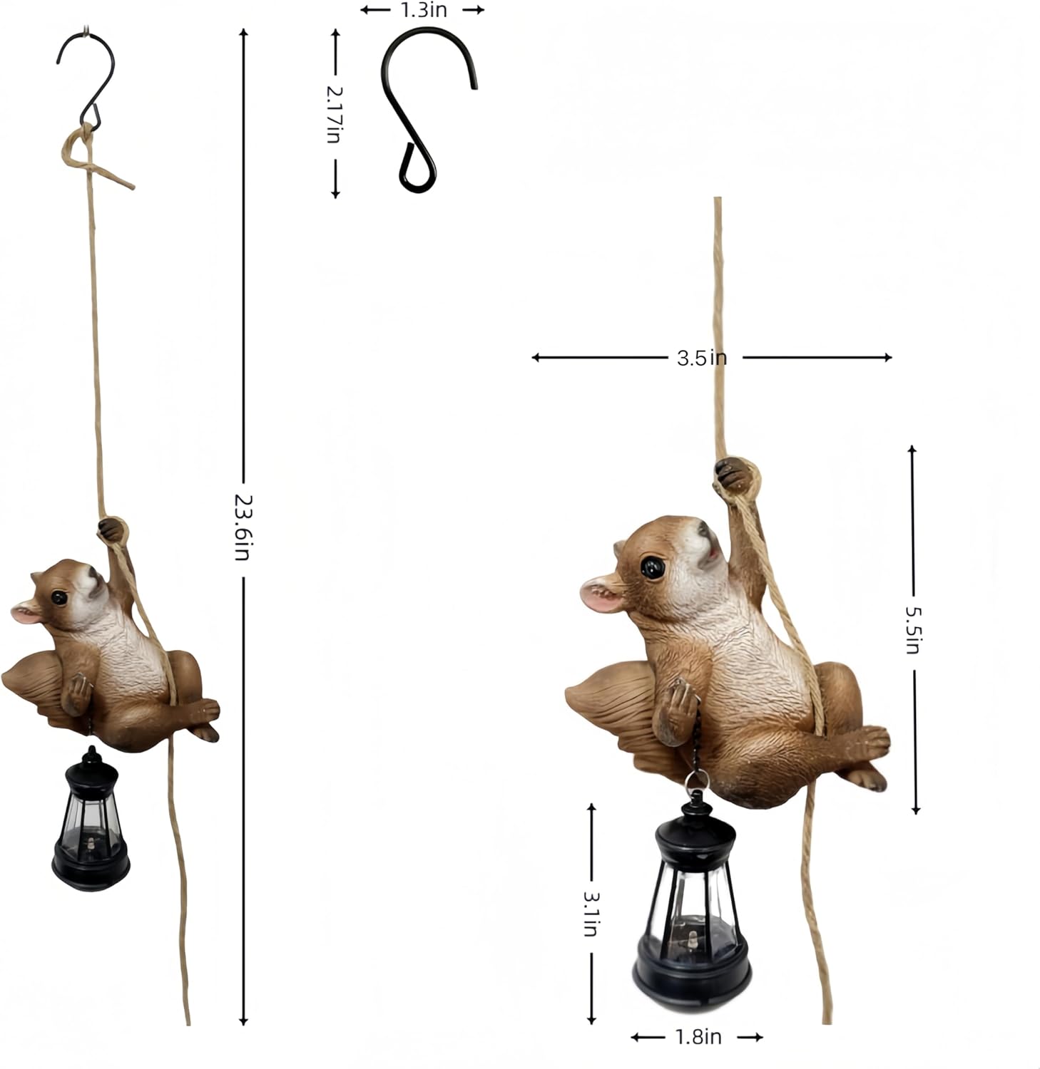 Squirrel Garden Decor Outdoor Statues Resin Climbing Twine with LED Light Waterproof Hanging Animal Figurine for Garden Wall Balcony Tree Decoration Gift - Image 2