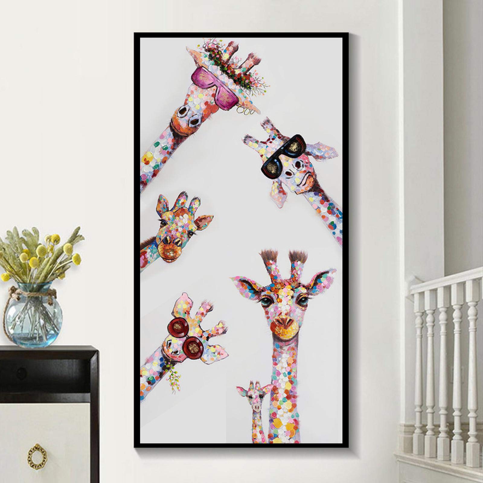 Pinturas de arte de pared de lienzo de familia de animales de jirafa colorida en la pared para habitación de niños imagen de decoración del hogar 80x120cm (31 "x47") sin marco