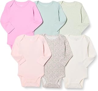 Amazon Essentials Unisex Babies' Long-Sleeve Cotton Bodysuits, Pack of 6