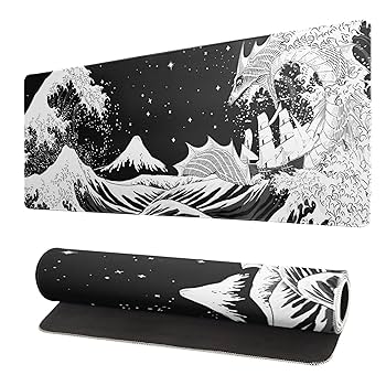 Amazon.co.jp：黒と白の日本の波 海龍 ゲーミングマウスパッド