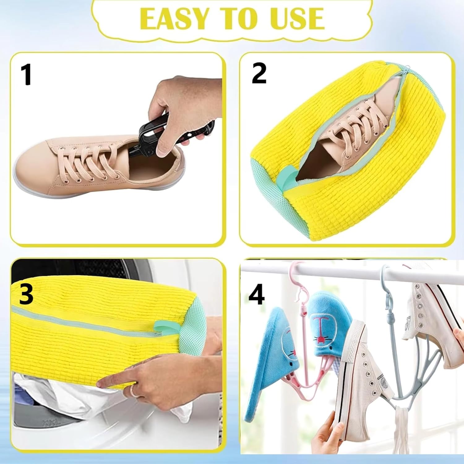 Shoe Washing Machine Bag (8-PCS Complete Set Easy Washing & Drying), unbloo Reusable Shoe Cleaning Bag – Sneaker, Running & Tennis Shoes, Unstain Cleaner Kit, 360° Deep Clean Laundry Bag for Washer - Image 3