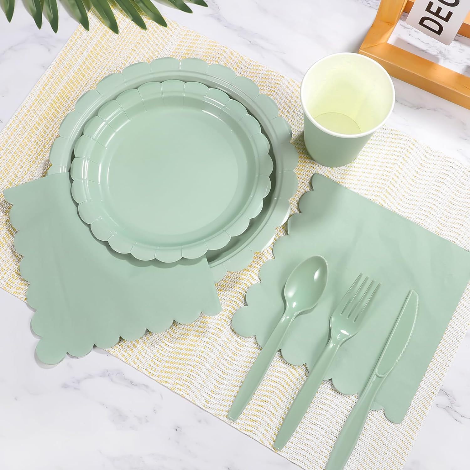 350 Pcs Disposable Plates and Napkins Set, Holiday Napkins, Christmas Disposable Dinnerware for Party, Chirstmas, Birthday (50 Guests)