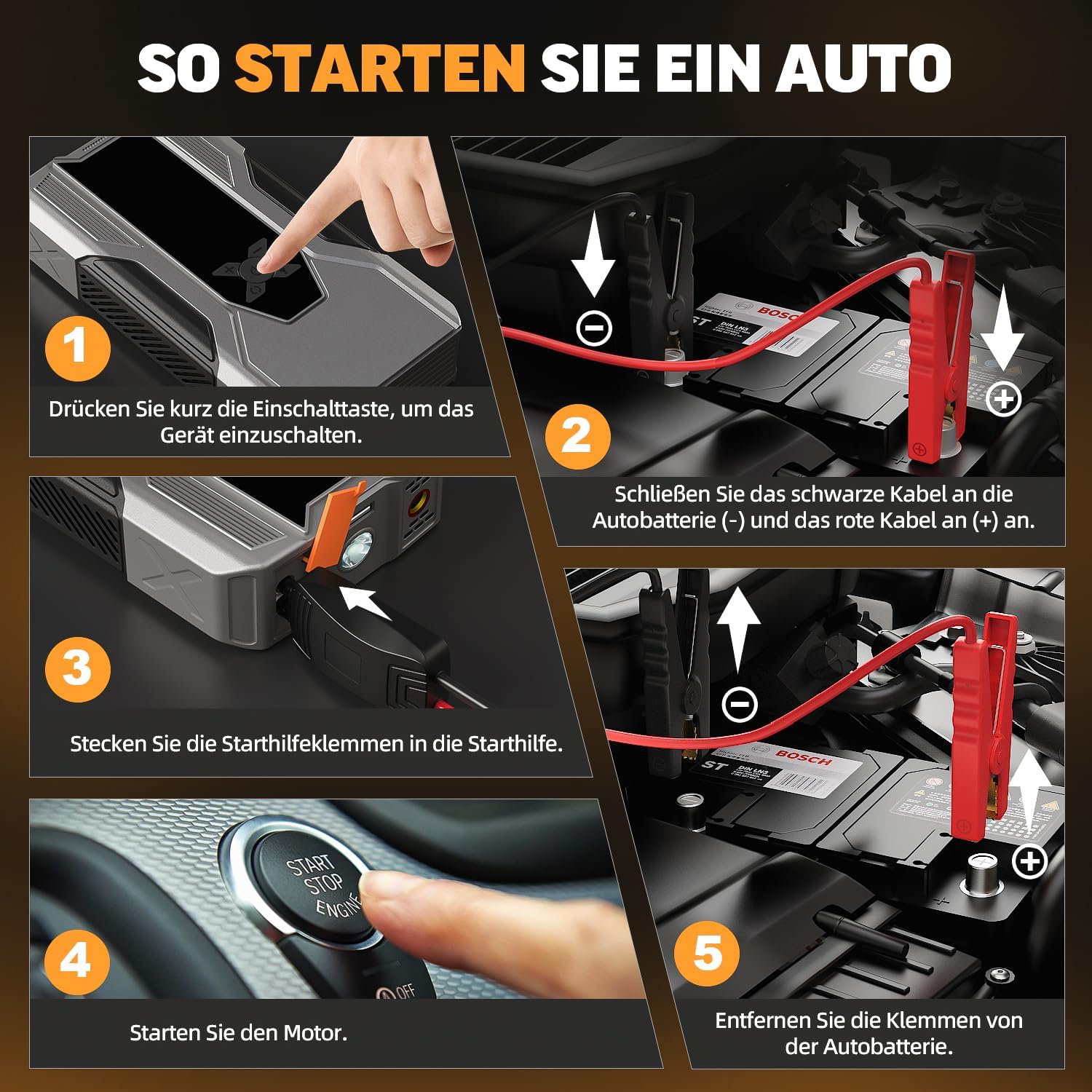 Starthilfe Powerbank für pkw 8000A, Jump Starter Auto mit Kompressor 150PSI, 26800mAh Auto Starthilfe Powerbank für All Benzin und 12.0L Dieselmotor, Autobatterie Ladegerät Eingang/Ausgang