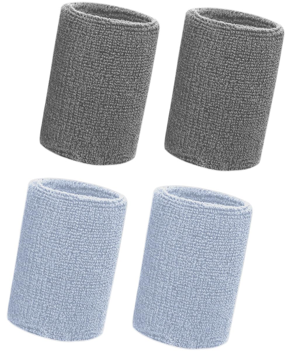4 Pcs Wristbands Sports Sweatbands For Men Women Thicken Elastic Wrist Sweat Bands Protective for Tennis, Basketball, Running, Gym (Size: 3.15 x 3.94 inches) (2 Dark Gray + 2 Light Gray)