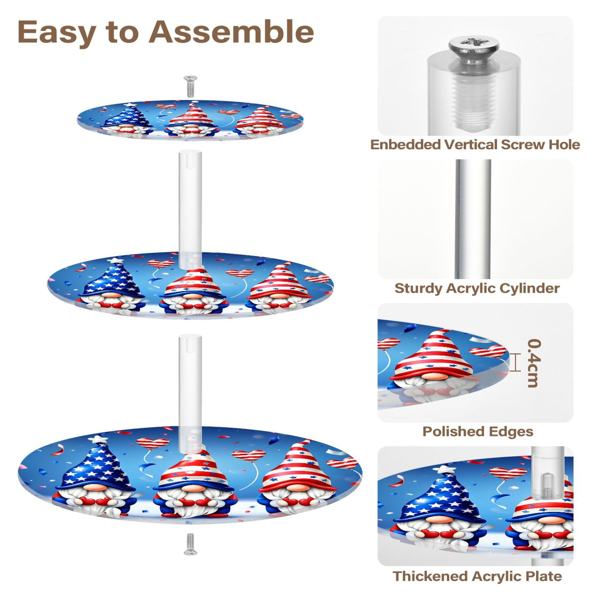 PYBUG Independence Day 3 Tier Acrylic Cupcake Stands Tower,Dessert Table Display Set for Tea Party,Wedding,Birthday, Baby Shower