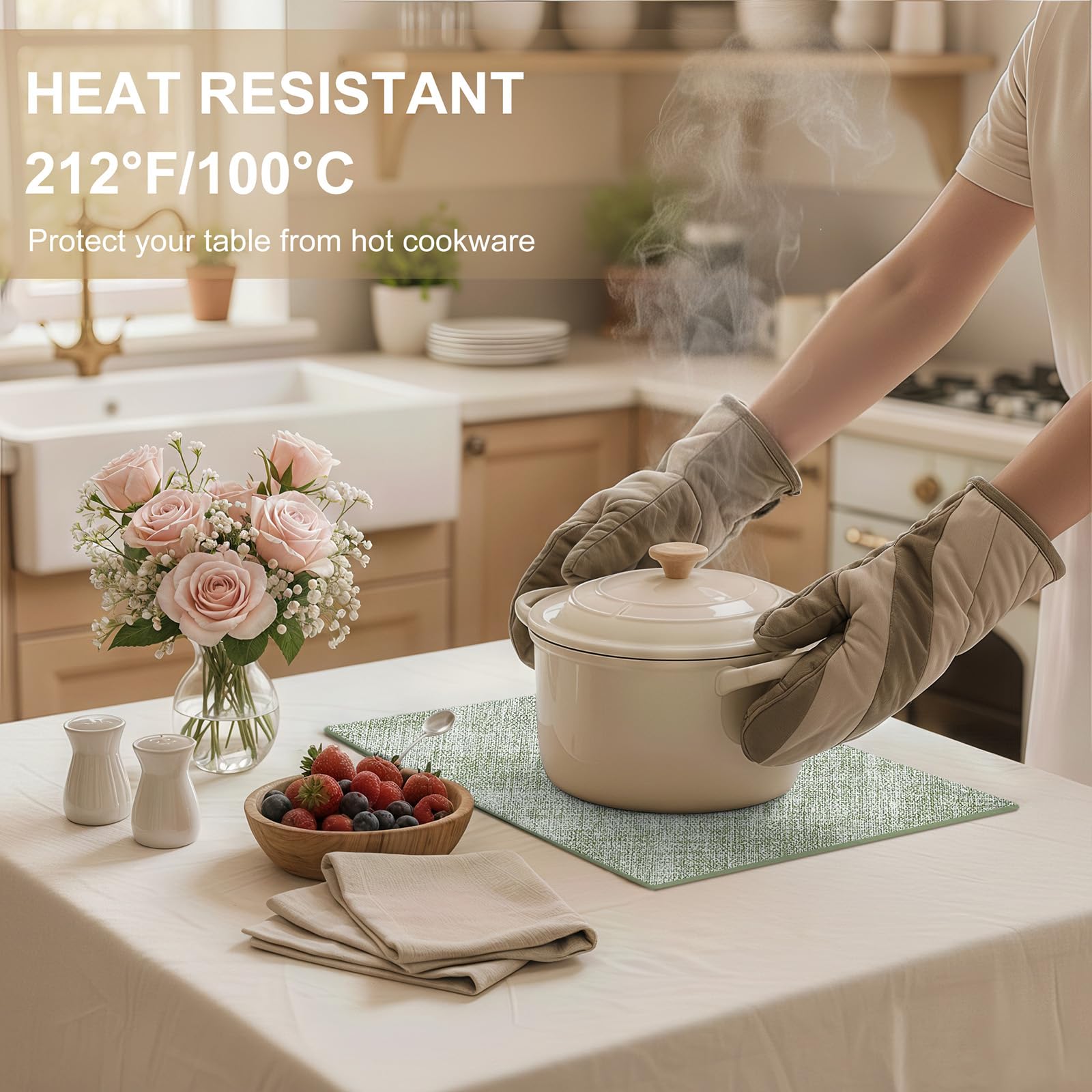 homing Juego de 6 manteles Individuales de Piel sintética Resistentes al Calor, Resistentes al Agua, fáciles de Limpiar, manteles de Cocina, Color Verde Claro