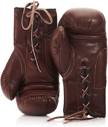 Modest Vintage Player Retro Heritage Brown Leather Boxing Gloves Lace-Up